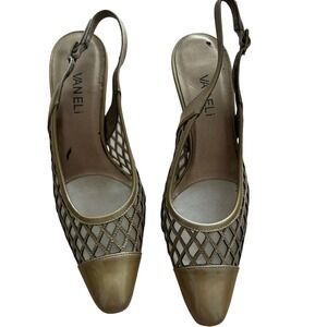 Vaneli Women Gold Metallic Mesh Slingback Heels Shoes Size 6 M